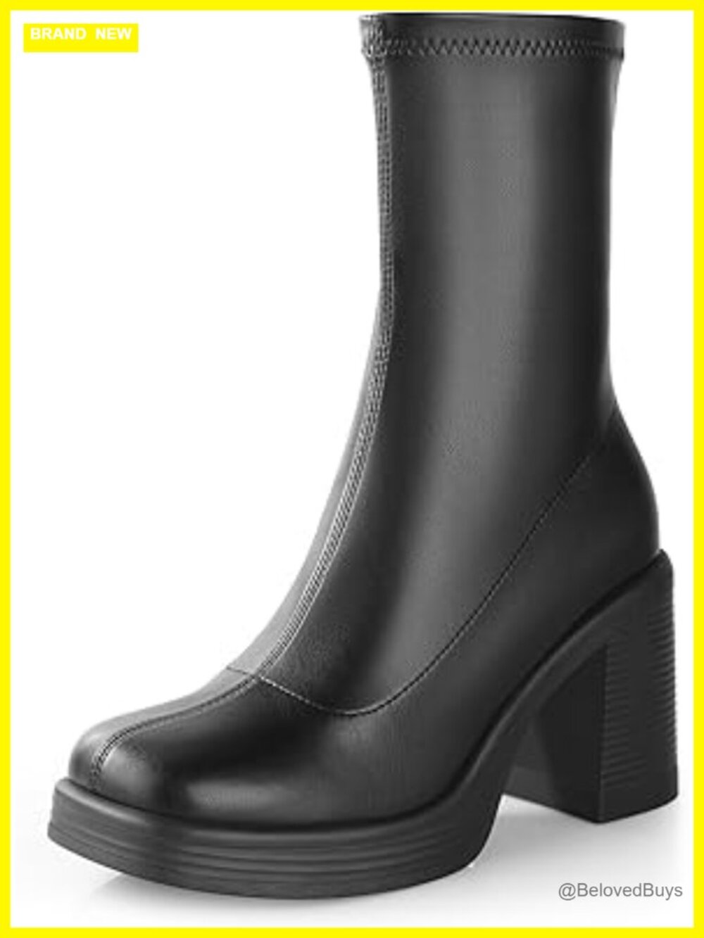 Chunky High Heel Ankle Boots Side Zipper Gogo Boots Square Toe PU Leather